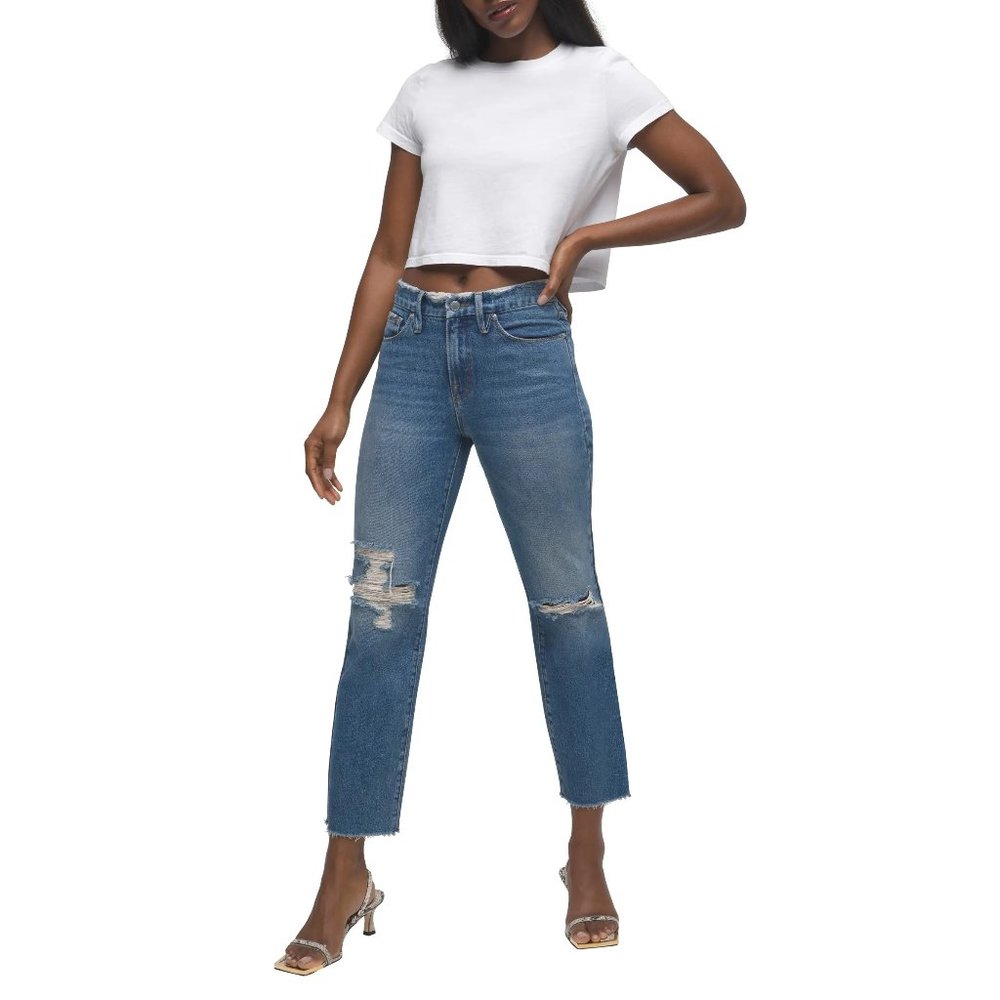 NWT Good American Good Vintage Distressed High Waist Frayed Jeans 25
